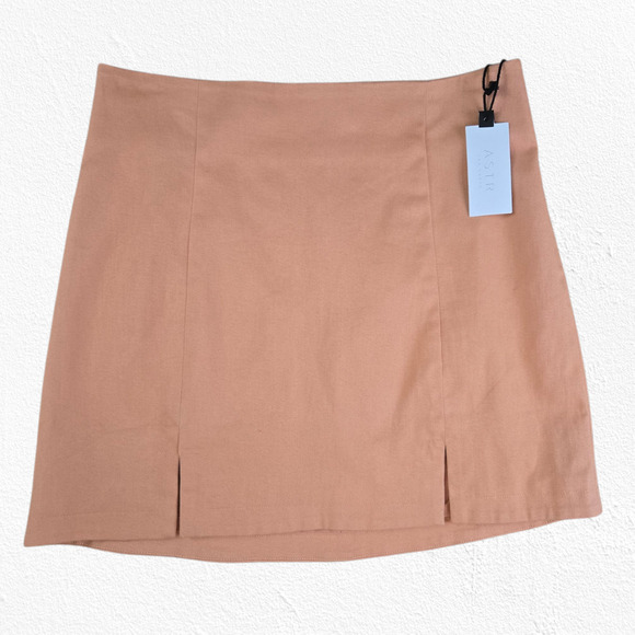 ASTR the Label Papaya Monet Mini Skirt Peach Cotton Blend Slit Front Size Large - Picture 1 of 9